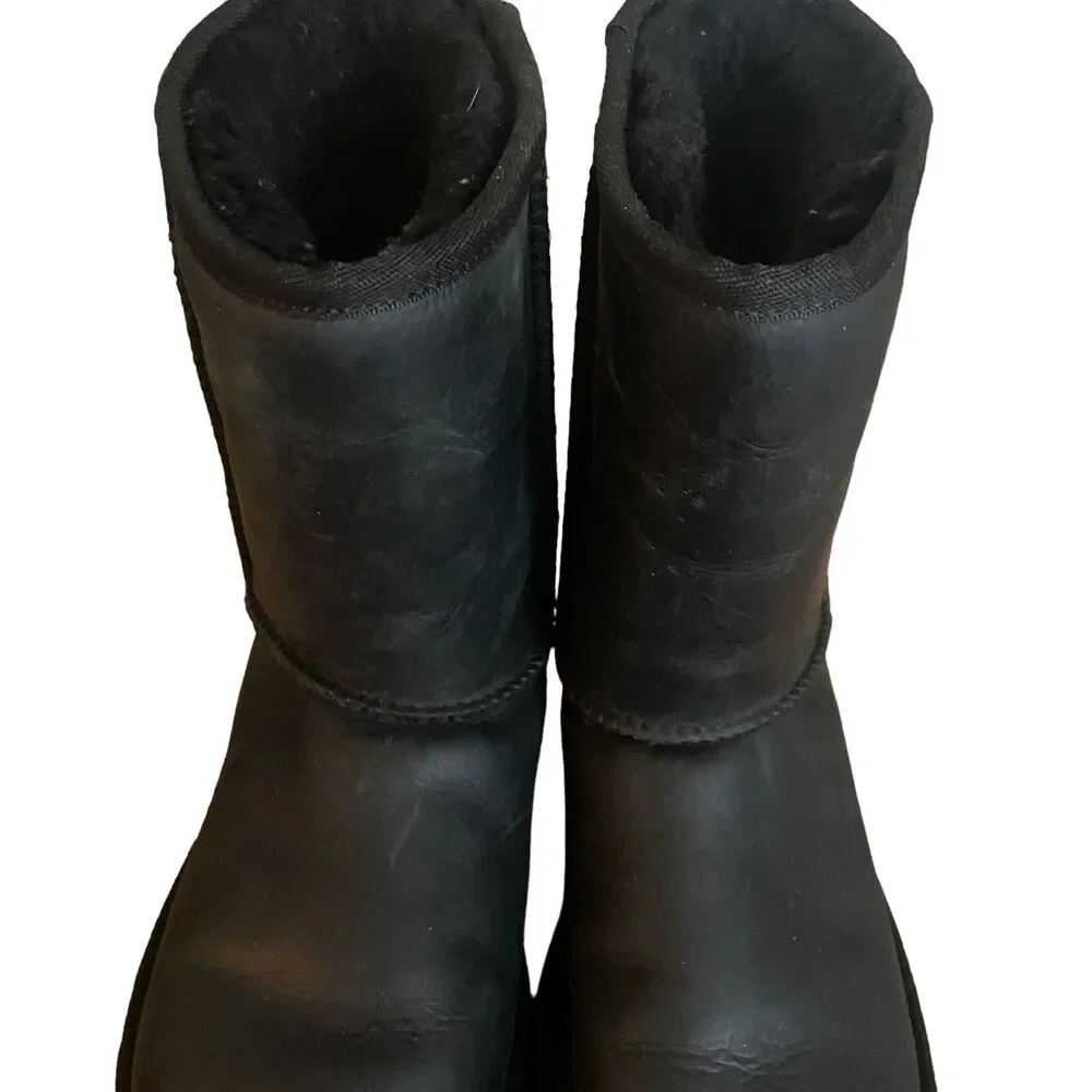 UGG Classic Short Boots Womens Size 5 Black Leather 1016559 Mid Calf